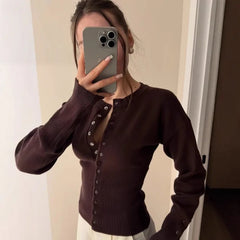 Cyflymder new qutumn winter sweet all match women o neck long sleeve sweater y2k classic fashion commuter cardigan simple slim jumper