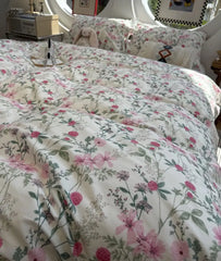Cyflymder Romantic sweet pink green flower bedding set,twin full queen king cute floral cotton home textile sheet pillow case quilt cover