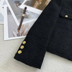 Cyflymder Black Small fragrant style Short Jacket Women's Top 2025 Autumn Winter New Round neck Thicken coarse Tweed Coat Female Outwear