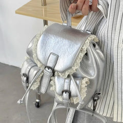 Cyflymder Lace Patchwork Fairy Fashion Handbags Y2k Aesthetic Chic Casual Simple Backpacks Korean Women Mini Sweet Preppy Schoolbags