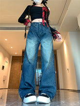 Cyflymder Women's Double Pocket Wide Leg Retro Blue Jeans Cool Girl Streetwear Fashion High Waist Pant Female Straight Design Trousers