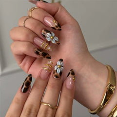 Cyflymder 24Pcs Short Almond Press on Nails Set French Flower Pattern Stick on False Nail Tips Wearable Wine Red Polka Dot Manicure Autumn