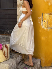 Cyflymder Elegant Lace Sleeveless Maxi Dress with V-Neckline and Open Back Detail for Evening Cocktail Wedding Party Wear