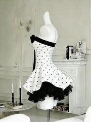 Cyflymder Elegant Temperament Bow Tube Top Dress New Waist Polka Dot Skirt