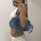 Cyflymder New Fashion Women's Tote Bag Trend Brand Denim Embroidery Crossbody Bag Classic Elegant Shoulder Bag Designer Luxury Handbag