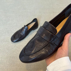 Cyflymder New Women Black Soft Genuine Leather Flat Loafers Comfortable Slip-on Office Commuter Casual Walking Shoes