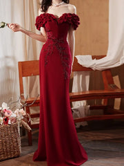 Cyflymder Customized One Shoulder Slim Waist Pleated Flower Design Wedding Party Dress Temperament Cross Lace-up Prom Vestidos Trumpet Wom