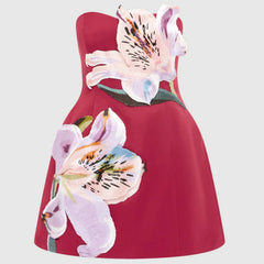 Cyflymder Lady Elegant Strapless Waist Banquet Dress Fashion Sleeveless Hollow Cocktail Dresses Casual Floral Print Backless Holiday Dress
