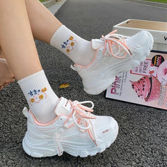 Cyflymder Chunky Platform Sports Shoes Women Spring Autumn Korean Mesh Breathable Sneakers Woman Mix Color Lace Up Casual Shoes Female