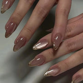 Cyflymder 24pcs Pink Almond Press on Nails Simple False Nails Wearable Stick-on Nail Fake Nails Uñas Postizas Mujer Накладные Ногти 네일팁