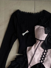 Cyflymder Y2k Aesthetic 3 Piece Sets Knitted Cropped Cardigan + Irregular Bow Print Vest + Fairy Grunge Cake Skirts Vintage Outfits Suit