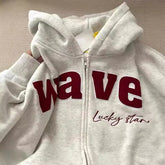 Cyflymder American Retro Embroidered Letter Hooded Sweatshirt Women Loose Fit Stylish Casual Elegant Versatile Spring Fall Top