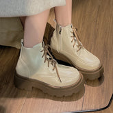 Cyflymder Platform Thick Bottom Warm Short Plush Women Motorcycle Boots Fashion Lace Up Shoes Autumn Winter Female Short Booties