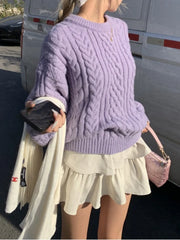 Cyflymder Autumn Korean Casual Loose All Match Solid O Neck Long Sleeve Knitted Pullovers