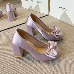 Cyflymder Woman Square Toes Bowknot Design Women High Heels Shoes Fashion Women Grace Chunky Heels Lady Party Shoes 90869