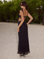 Cyflymder Hollow Out Slip Long Dress Women Sexy Spaghetti strap Sleeveless Backless Hip Package Evening Dresses Chic Ladies Robes