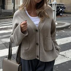 Cyflymder Knit Retro Sweater Cardigan For Women Spring Loose Casual Button Cardigan Street Vintage Long Sleeve Knitted Top