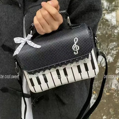 Cyflymder Sweet Cute Bow Piano Crossbody Bag Women Polka Dot Lace Edge Large Capacity Shoulder Bags Ladies Harajuku Elegant Gentle Handbag