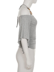 Cyflymder Casual Solid Halter T Shirt Casual Slim Bandage Slash Neck Short Sleeve Tees Women Summer Fashion Streetwear Ladies