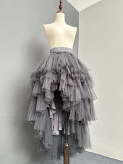 Cyflymder Asymmetrical Multi Layer Mesh Evening Party Skirts for Women, Elastic Waist, Stage Show Tulle Ball Gown, Princess Cake Skirt