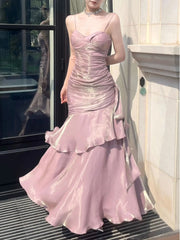 Cyflymder Green Dress Pleated V-neck Suspender Long Skirt Niche High-end Fishtail Skirt Gorgeous Shiny Adult Gown Homecoming Dresses