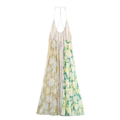 Cyflymder Women's Summer Suspender Dress Vintage Printed Off Shoulder Chiffon Women Elegant Street Loose Holiday Dress Clothing