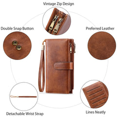 Cyflymder New Ladies Long Wallet RFID Multi-Function Vintage Trifold Handbag Versatile High Quality Material Made in Mainland China