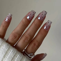 Cyflymder 24Pcs Simple Pink White Gradient French-style Manicure Glossy Love Heart False Nails Art Short Wearable Nail Stickers for Women