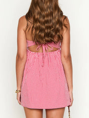 Cyflymder Women s Sleeveless Plaid Mini Dress with Off-Shoulder Bandeau Design Strapless Tube Top Style and Two Convenient Pockets