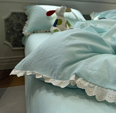 Cyflymder Fresh stripes bedding set 1.2 1.5 1.8 2.0,twin full queen king fairyfair lace cotton home textile sheet pillow case quilt cover