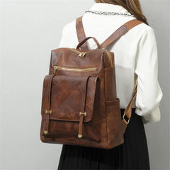 Cyflymder Vintage Women's Bag Large Capacity Leather Daily Commute Travel Women's Backpack Shopping Fashion Designer School Bags Travel