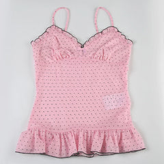 Cyflymder Holiday Sweet Dot Printed Camis Top See Through Slim V-Neck Sleeveless Tank Tops Women 2025 Summer Fashion Streetwear