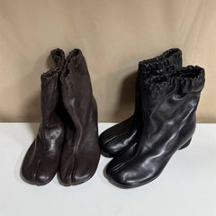 Cyflymder New Tabit Ankle Boots for Women Autumn Winter Vintage Split Toe PU Leather High Heels Chelsea Casual Short Boots Shoes Booties
