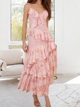 Cyflymder Women s Boho Chic Maxi Dress with Off-Shoulder Ruffle Detail and Floral Print Sleeveless Spaghetti Strap V-Neck Backless