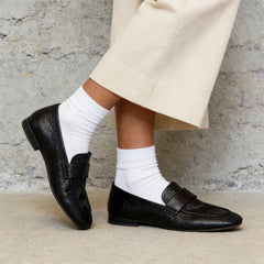 Cyflymder New Women Black Soft Genuine Leather Flat Loafers Comfortable Slip-on Office Commuter Casual Walking Shoes