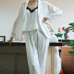 Cyflymder Luxury Suspender Top Pant Robe Jacquard Rose Sleep Set Lady Satin Pajamas Sexy Lace Nightwear Women Leisure Homewear 3Pcs