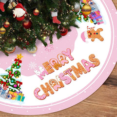 Lanfubeisi 48 inch Pink Christmas Tree Skirt,Pink Gingerbread Christmas Decor,Gingerbread Tree Skirt, for Christmas Decorations Home Party Decor