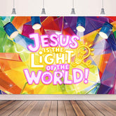 Lanfubeisi 5X3Ft Religious Banner Backdrop Jesus Bible Verse Light of The World Decor for Baptism Birthday Party