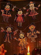 Lanfubeisi 6pcs Vintage Halloween Wood Banner Vintage Halloween Bunting Decorations Wood Hanging Banner for Party Horror Pumpkin Witch Wall Decorations for Home