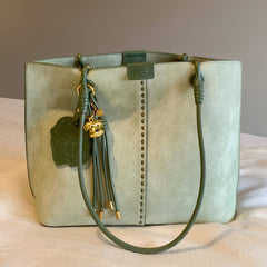 Cyflymder Stylish Large Capacity Tote Bag for Women - Mint Green with Golden-Toned Hardware, Tassel Detail & Shoulder Strap, Spacious Interior for Daily Essentials, Versatile Tote Bag | Minimalist Bag | Magnetic Closure, Tas