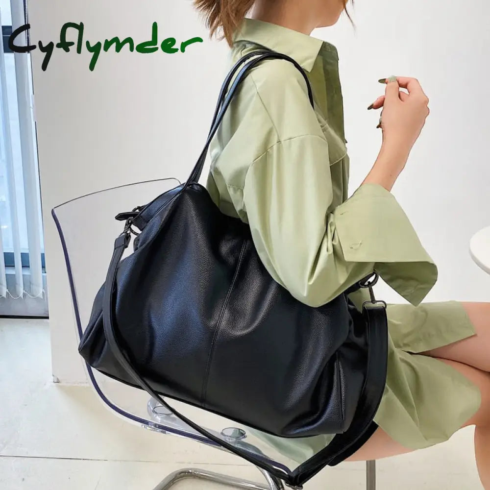 Big Black Shoulder Bags For Women Large Hobo Shopper Bag Solid Color Quality Soft Leather Crossbody