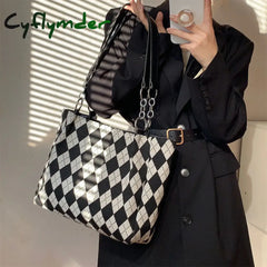 Canvas Bag Diamond Lattice Print Trendyol Shopper Large Tote New Korea Casual All-Match Chain