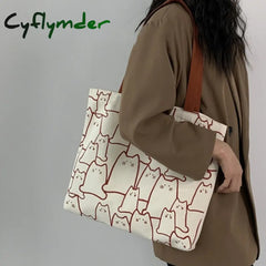 Canvas Bags Handbag For Women Shopper Cute Cat Tote Bag With Zipper Designer Japanese Style Cartoon