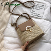 Casual Chains Straw Bucket Bags Women Summer Messenger Bag Rattan Beach Lady Travel Purses And
