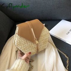 Casual Chains Straw Bucket Bags Women Summer Messenger Bag Rattan Beach Lady Travel Purses And