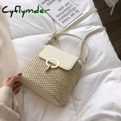 Casual Chains Straw Bucket Bags Women Summer Messenger Bag Rattan Beach Lady Travel Purses And