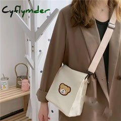Casual Cute Bear Messenger Bag Girl Canvas Shoulder Women Fashion Crossbody Student Beige