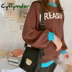 Casual Cute Bear Messenger Bag Girl Canvas Shoulder Women Fashion Crossbody Student Black
