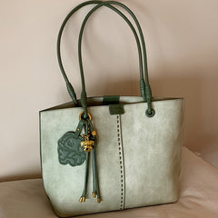 Cyflymder Stylish Large Capacity Tote Bag for Women - Mint Green with Golden-Toned Hardware, Tassel Detail & Shoulder Strap, Spacious Interior for Daily Essentials, Versatile Tote Bag | Minimalist Bag | Magnetic Closure, Tas