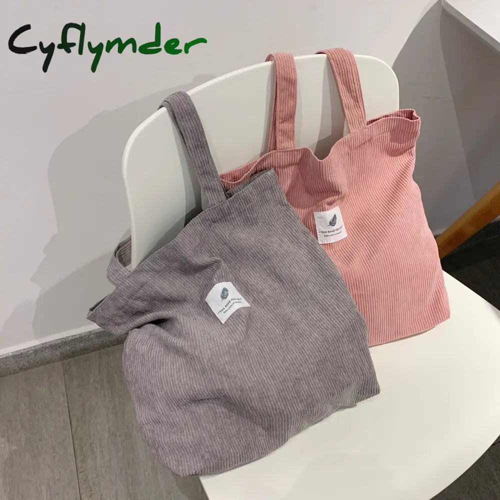 Corduroy Bag For Women Shopper Female Designer Handbags Environmental Storage Reusable Girls Small